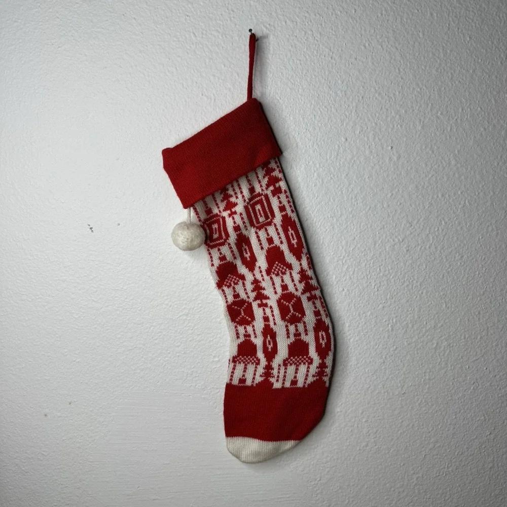 Vintage Knit Christmas Stocking‎ Red White Ornament All Over Pattern Classic